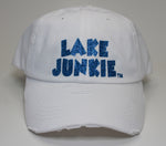 Lake Junkie Ponytail Hat - White With Turquoise Glitter Lettering