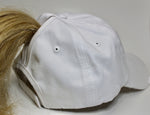 Lake Junkie Ponytail Hat - White With Pink Glitter Lettering