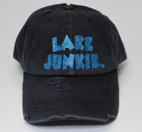 Lake Junkie Ponytail Hat - Black With Turquoise Glitter Lettering