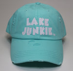 Lake Junkie Ponytail Hat - Teal With White Glitter Lettering