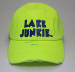 Lake Junkie Ponytail Hat - Yellow With Blue Glitter Lettering