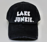 Lake Junkie Ponytail Hat - Black With White Glitter Lettering