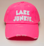 Lake Junkie Ponytail Hat - Pink With White Glitter Lettering