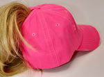 Lake Junkie Ponytail Hat - Pink With White Glitter Lettering