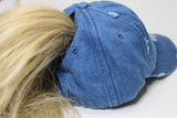 Lake Junkie Ponytail Hat - Denim Blue With White Glitter Lettering